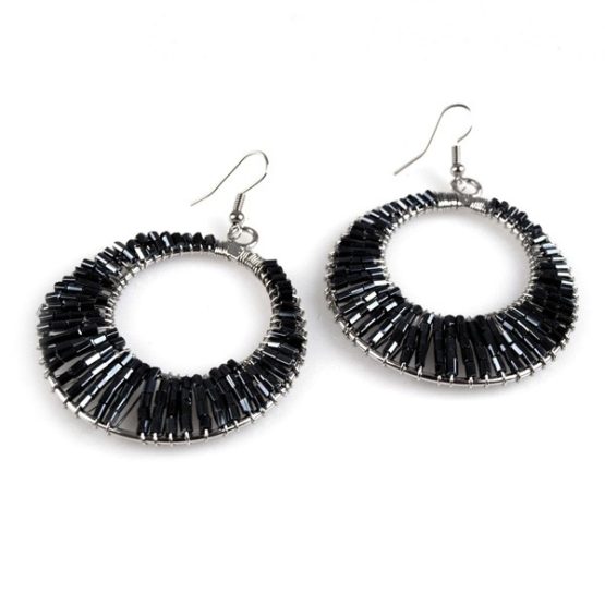 Σκουλαρίκια με χάντρες - Μαύρο 40mm