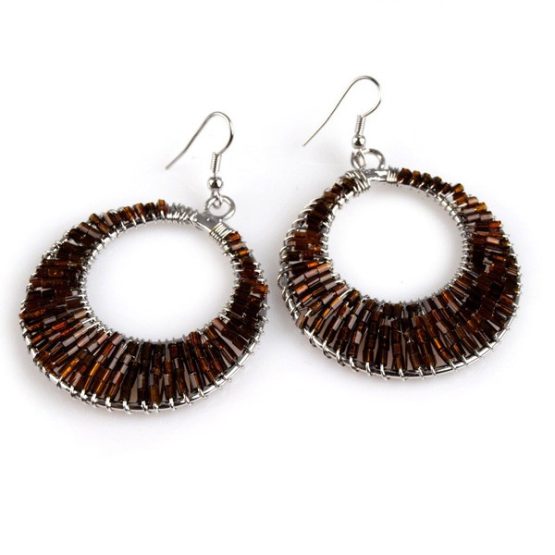 Σκουλαρίκια με χάντρες - Καφέ 40mm